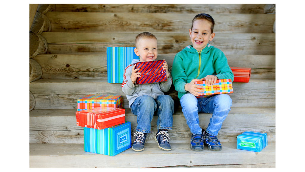 Two kids have a book exchange party.