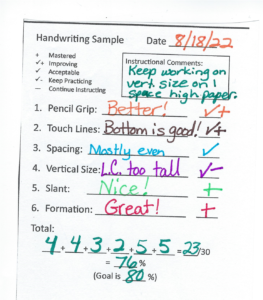 Sample handwriting checklist evaluation