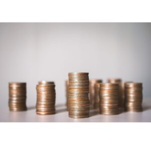 Stacks of coins for skip counting practice.