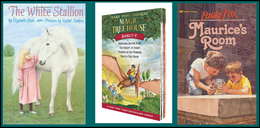 The White Stallion, the Magic Tree House Series, and Maurice's Room are great reads for older students reading at grade 2 level.